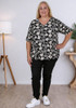 Plus Size Black and white floral short sleeve top