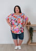 Plus Size Square Neck Short Sleeve Top In Colourful Floral 