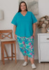 Plus Size Bamboo Crop Ruched Pant In Ocean Bloom