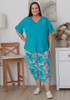 Plus Size Bamboo Crop Ruched Pant In Ocean Bloom