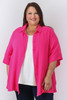 Textured Cotton Short Sleeve Hot Pink Shirt