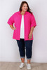 Textured Cotton Short Sleeve Hot Pink Shirt