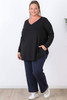 plus size Long Sleeve Cotton Top In Black 