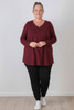 Plus Size Long Sleeve Cotton Top In Burgundy