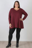 Plus Size Long Sleeve Cotton Top In Burgundy