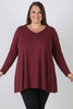 Plus Size Long Sleeve Cotton Top In Burgundy