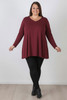 Plus Size Long Sleeve Cotton Top In Burgundy