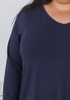 Plus Size Long Sleeve Cotton Top In Navy