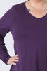 Plus Size Purple Stretch Cotton Top With V Neck