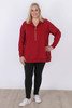 Plus Size Claret Stretch Cotton Zip Neck Jumper