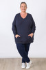 Plus Size Navy Cotton Blend Waffle Oversize Top