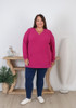 Plus Size Long Sleeve Waffle Top In Magenta