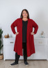 Plus Size Red Long Layer Cardigan with Pockets 