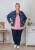 Plus Size Blue Roses Indigo Stretch Denim Jacket