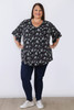 Plus Size Floral On Black Ruffle Sleeve Top