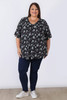 Plus Size Lilac And Green Bloom Ruffle Sleeve Top by Curvaceous