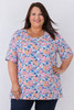 Plus Size Blue And Coral Floral Relaxed Fit Top 