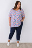 Plus Size Blue And Coral Floral Relaxed Fit Top 