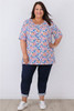 Plus Size Blue And Coral Floral Relaxed Fit Top 