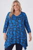 Plus Size  Blue Floral Hanky Hem Tunic