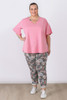 Plus Size Pink Blooms Roll Up Cuff Track Pants