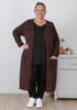 Plus Size Mocha Cotton Crochet Long Cardigan