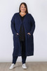 Plus Size Navy Cotton Crochet Long Cardigan - Curvaceous