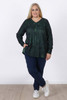 Plus Size Black Green Distressed V Neck Top