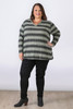 Plus Size Green Black Stripe Ribbed Top
