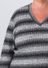 Plus Size Light Grey Black Stripe Ribbed Top 