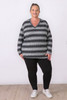 Plus Size Light Grey Black Stripe Ribbed Top Sizes 18 to 32