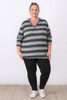 Plus Size Light Grey Black Stripe Ribbed Top 