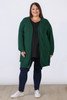 Plus Size Green 100% Cotton Knit Open Cardigan