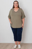 Plus Size Heart Option Frill Sleeve Bamboo Khaki Top