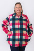 Plus Size Pink Plaid Brushed Fleecy Winter Jacket