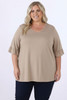 Plus Size Optional Hearts Taupe Bamboo Tee With Frill Sleeves