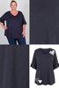 Plus Size Optional Hearts Navy Bamboo Tee With Frill Sleeves 