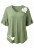 Plus Size Optional Hearts Sage Bamboo Tee With Frill Sleeves