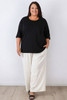 plus size Black Elbow Sleeve Stretch Cotton Top