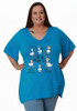 Plus Size Fun Goose Print Blue Short Sleeve Tee