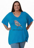 Plus Size Fun Birdy Print Blue Twist Side Tee