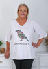 Plus Size Fun Winging It White V Neck Cotton Top