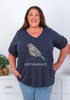 Plus Size Fun Birdy Navy V Neck Cotton Tee