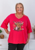 Plus Size Fun Cow Print Magenta V Neck Cotton Top