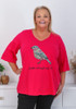 Plus Size Fun Birdy Magenta V Neck Cotton Top