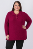 Plus Size Berry Cable Knit Button Neck Jumper