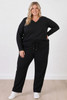 Plus Size Black Wide Leg Cotton Track Pants