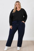 Plus Size Black Wide Leg Cotton Track Pants