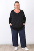 Plus Size Navy Wide Leg Cotton Track Pants
