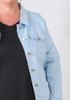 Plus Size Light Blue Stretch Denim Jacket With Pockets